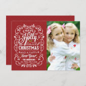 ヒイラギのすてきで赤いホワイトクリスマスの休日の写真カード シーズンカード (正面/裏面)