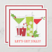 ヒイラギのすてきなクリスマスのカクテルのパーティの招待状 シーズンカード (正面/裏面)