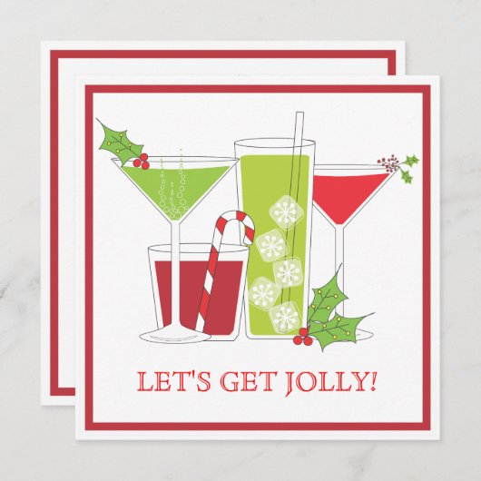 ヒイラギのすてきなクリスマスのカクテルのパーティの招待状 シーズンカード (正面/裏面)