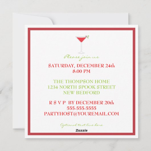 ヒイラギのすてきなクリスマスのカクテルのパーティの招待状 シーズンカード (裏面)