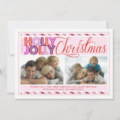 ヒイラギのすてきなクリスマスのモダンでストライプのな写真カード シーズンカード (正面)