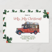 ヒイラギのすてきなクリスマスのヴィンテージバスクリスマス シーズンカード (正面/裏面)