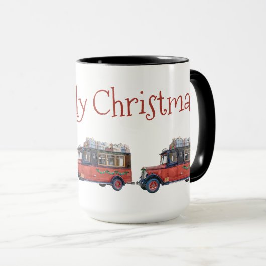 ヒイラギのすてきなクリスマスのヴィンテージバスクリスマス マグカップ (正面右)