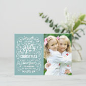 ヒイラギのすてきなクリスマスの冬の青い写真カード シーズンカード (スタンド正面)