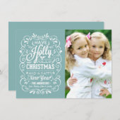 ヒイラギのすてきなクリスマスの冬の青い写真カード シーズンカード (正面/裏面)