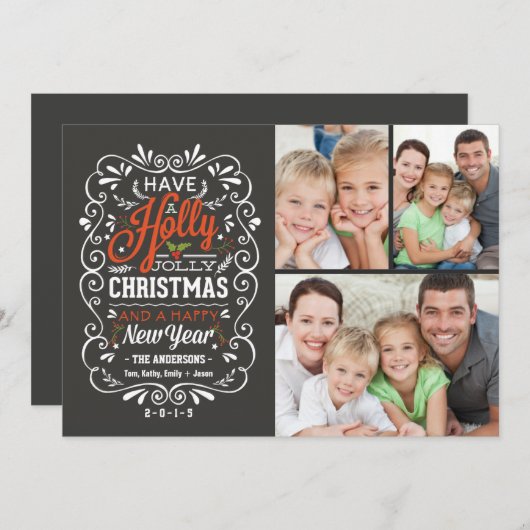 ヒイラギのすてきなクリスマスの黒板の写真のコラージュ シーズンカード (正面/裏面)
