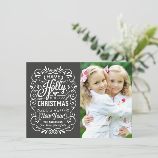 ヒイラギのすてきなクリスマスの黒板の写真カード シーズンカード (スタンド正面)