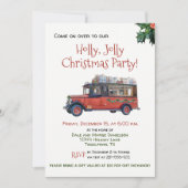 ヒイラギのすてきなクリスマス・パーティのヴィンテージバス招待状 招待状 (正面)