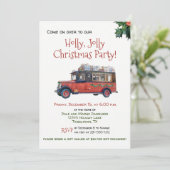 ヒイラギのすてきなクリスマス・パーティのヴィンテージバス招待状 招待状 (スタンド正面)
