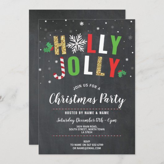 ヒイラギのすてきなクリスマス・パーティの休日の招待の雪 招待状 (正面/裏面)
