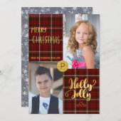 ヒイラギのすてきな金ゴールドの原稿のタータンチェック2の写真のクリスマス シーズンカード (正面/裏面)