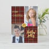 ヒイラギのすてきな金ゴールドの原稿のタータンチェック2の写真のクリスマス シーズンカード (スタンド正面)