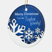 ヒイラギのすてきな雪片のクリスマスPhoto|のサファイア セラミックオーナメント (左)