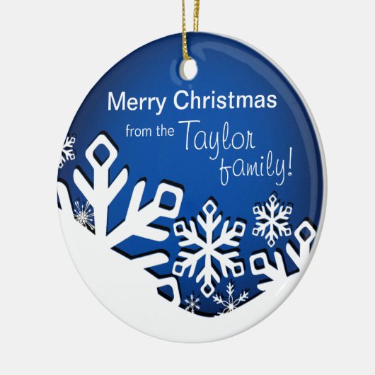 ヒイラギのすてきな雪片のクリスマスPhoto|のサファイア セラミックオーナメント (左)