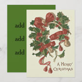 ヒイラギのウィッシュポーンの赤いリボンのWinterberry シーズンカード (正面/裏面)