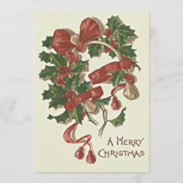 ヒイラギのウィッシュポーンの赤いリボンのWinterberry シーズンカード
