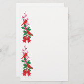 ヒイラギのクリスマスのボーダーの赤い(鳥)ショウジョウコウカンチョウ 便箋 (正面/裏面)