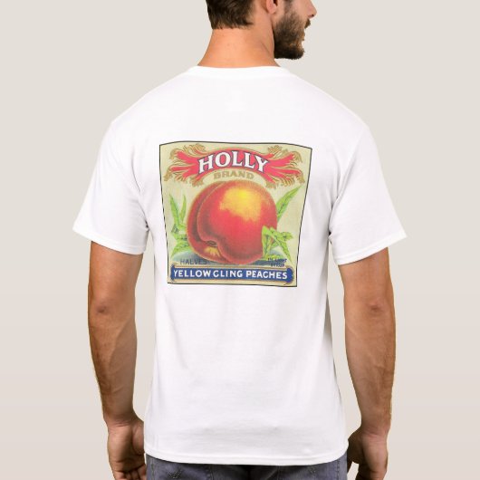 ヒイラギのモモのヴィンテージのフルーツの木枠のラベル Tシャツ (裏面)
