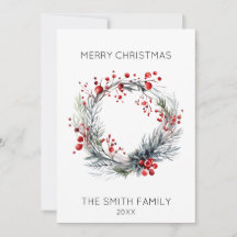 ヒイラギのリースのクリスマスカード