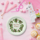 ヒイラギのリースのヴィンテージのパーソナライズなクリスマス ペーパープレート (パーティー)