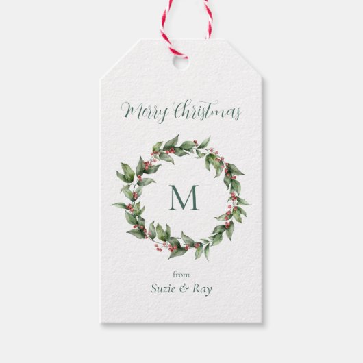 ヒイラギのリースモノグラムクリスマス ギフトタグ (正面)