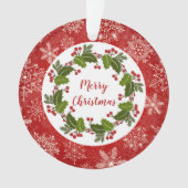 ヒイラギのリース、雪片のクリスマスの写真 オーナメント (正面)