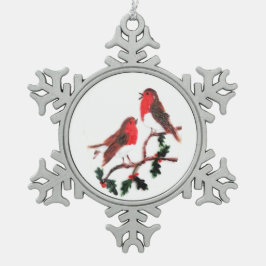 ヒイラギのロビンのフェスティバルの芸術 スノーフレークピューターオーナメント