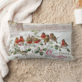 ヒイラギのヴィンテージのクリスマスの8羽の英国のロビン ランバークッション (ブランケット)