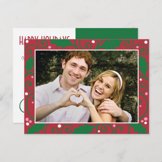 ヒイラギの休日の赤いおよび緑の写真の郵便はがき シーズンポストカード (正面/裏面)