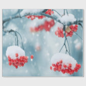 ヒイラギの実と枝 雪のホリデー ラッピングペーパー (フラット)
