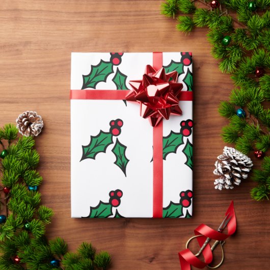 ヒイラギの実の包装紙 ラッピングペーパー (クリスマスギフト)