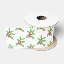 ヒイラギの実 クリスマス ギフト包装紙 サテンリボン