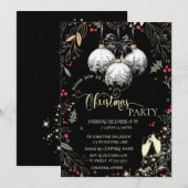 ヒイラギの実、ボール、ガラス工芸会社のクリスマスパーティー 招待状 (正面/裏面)