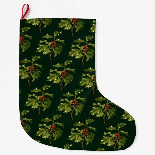 ヒイラギの小枝 クリスマス 赤い実 ラージクリスマスストッキング (正面)