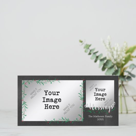 ヒイラギの果実のスワッグの恵みの写真 シーズンカード (スタンド正面)