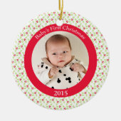 ヒイラギの果実のベビーの初めてのクリスマスの写真のオーナメント セラミックオーナメント (正面)