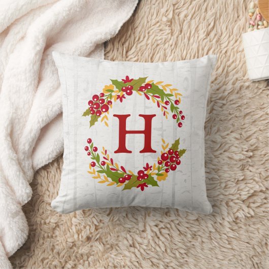 ヒイラギの果実のリースモノグラムのな家族の願い クッション (ブランケット)