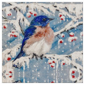 ヒイラギの果実の生地の山のブルーバード ファブリック (クローズアップ)