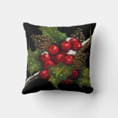 ヒイラギの果実: 黒のクリスマスの絵画: 芸術 クッション (裏面)