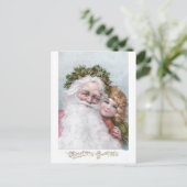 ヒイラギの王冠および女の子が付いている1907年のサンタ シーズンポストカード (スタンド正面)