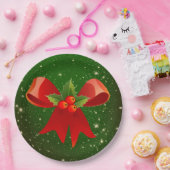 ヒイラギの紙皿が付いているクリスマスの弓 ペーパープレート (パーティー)