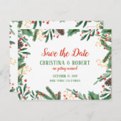 ヒイラギの葉の果実のクリスマス|の保存日付 案内ポストカード (正面/裏面)