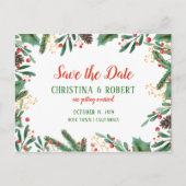 ヒイラギの葉の果実のクリスマス|の保存日付 案内ポストカード (正面)