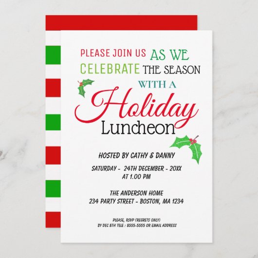 ヒイラギはクリスマスの昼食会の招待状を去ります 招待状 (正面/裏面)