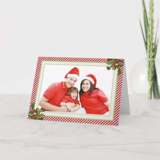 ヒイラギは折るクリスマスカードを縞で飾り、 シーズンカード (正面)