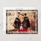 ヒイラギは白いボーダークリスマスの写真の挨拶を去ります シーズンポストカード (正面/裏面)