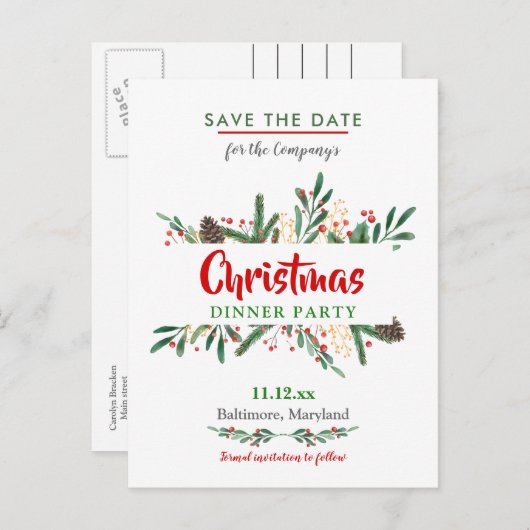 ヒイラギは|のクリスマス夕食|の休日のパーティを去ります 案内ポストカード (正面/裏面)