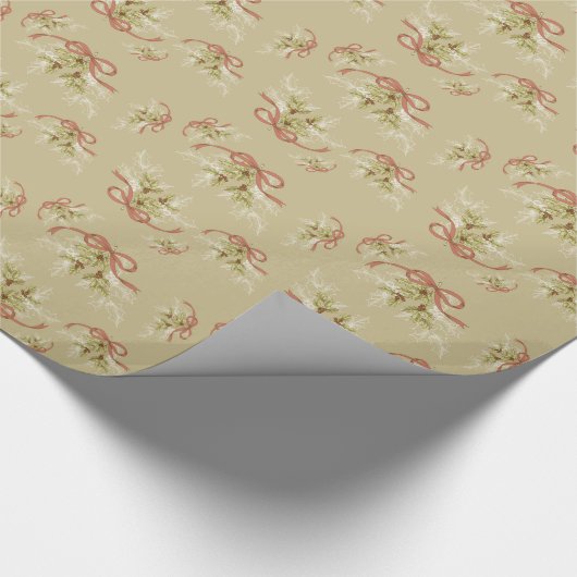 ヒイラギ日のスケッチのヒイラギの果実および葉 ラッピングペーパー (角)