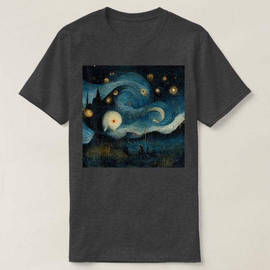 ヒエロニムス・ボッシュと星空の夜 Tシャツ (デザイン正面)