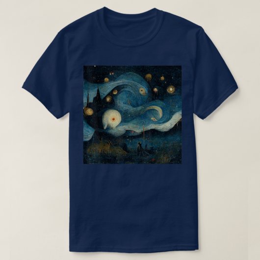 ヒエロニムス・ボッシュと星空の夜 Tシャツ (デザイン正面)